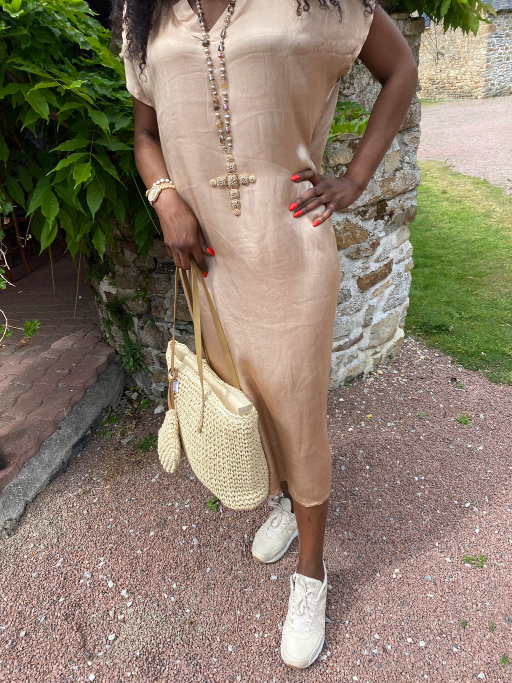 ROBE SOIE  BEIGE  40/44 petit 46