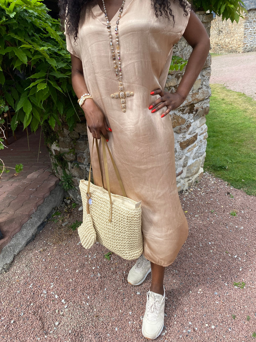 ROBE SOIE  BEIGE  40/44 petit 46
