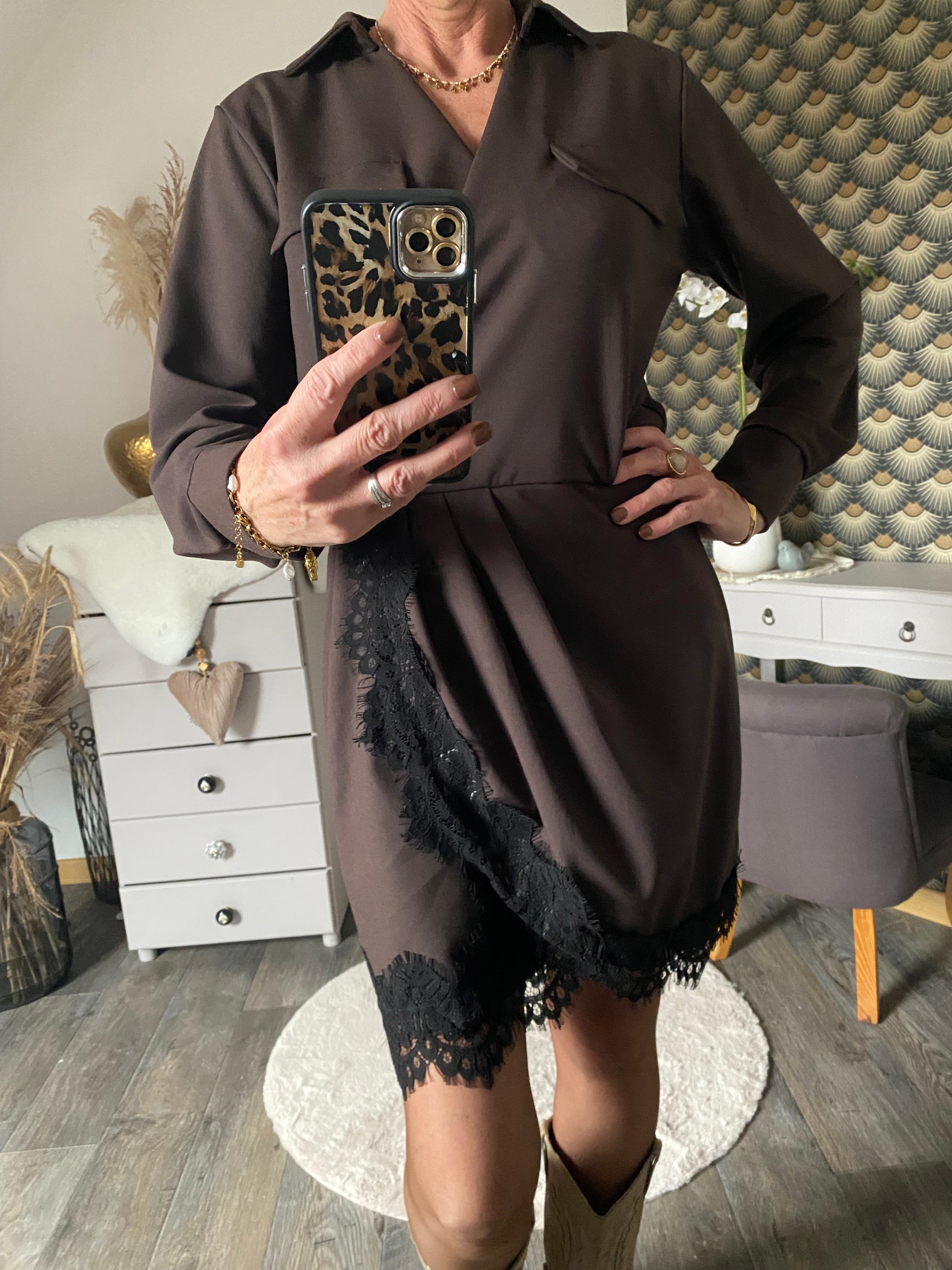 ROBE DENTELLE CHOCO  TU36/42