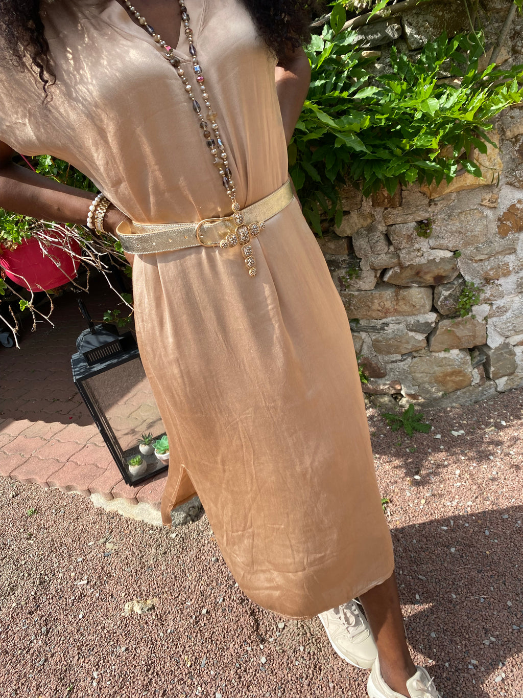 ROBE SOIE  BEIGE  40/44 petit 46