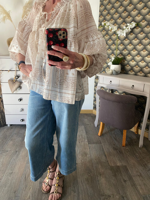 BLOUSE EN TENCEL  FLUIDE BANDANA BEIGE TU36/46