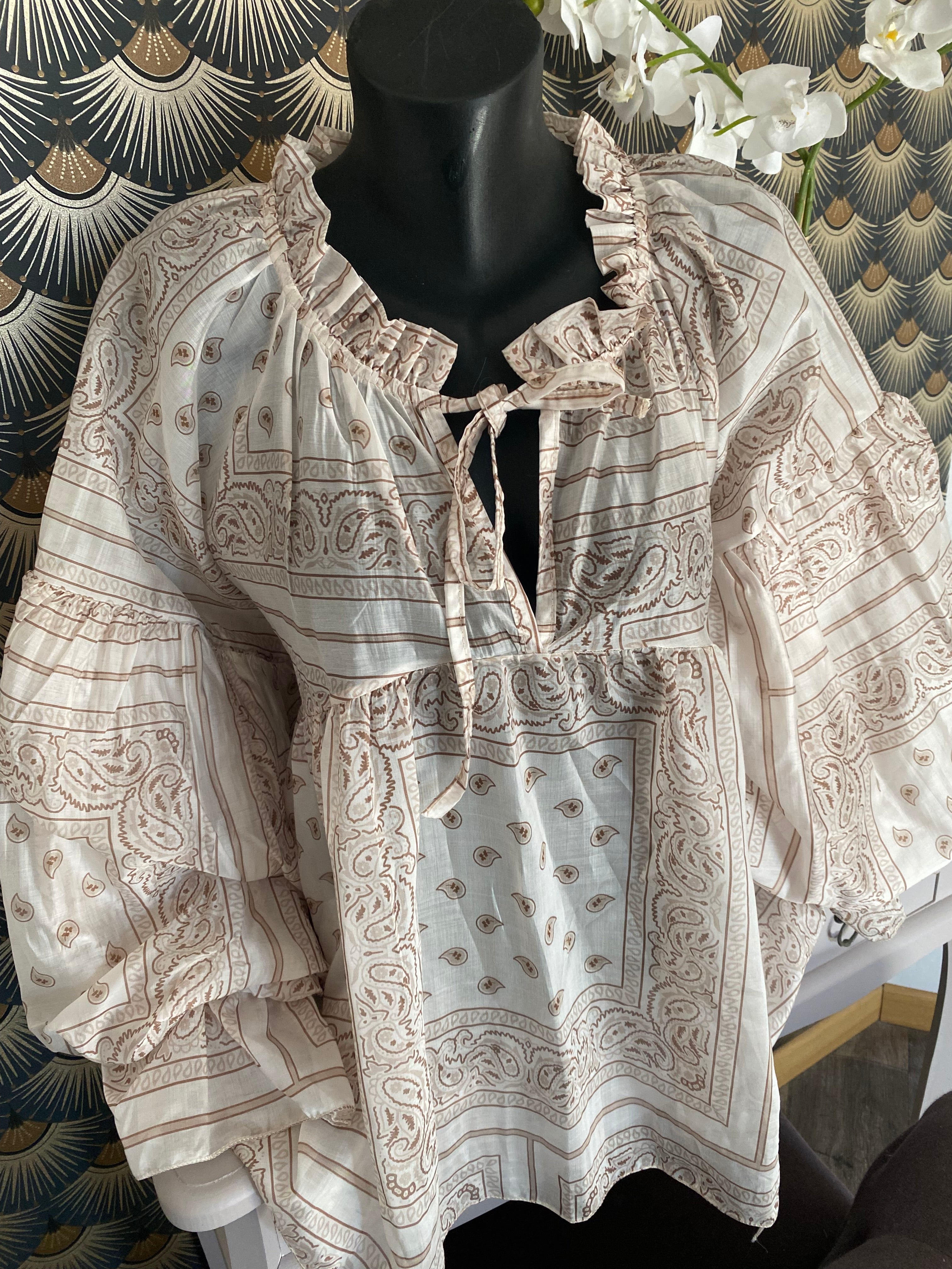 BLOUSE EN TENCEL  FLUIDE BANDANA BEIGE TU36/46