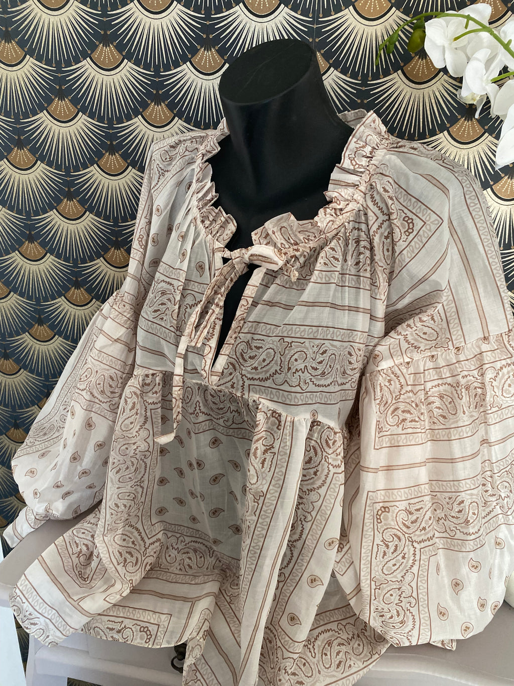 BLOUSE EN TENCEL  FLUIDE BANDANA BEIGE TU36/46