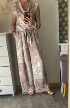 ENSEMBLE PANTALON FLUIDE LARGE ET TOP     TU 36/42 BEIGE