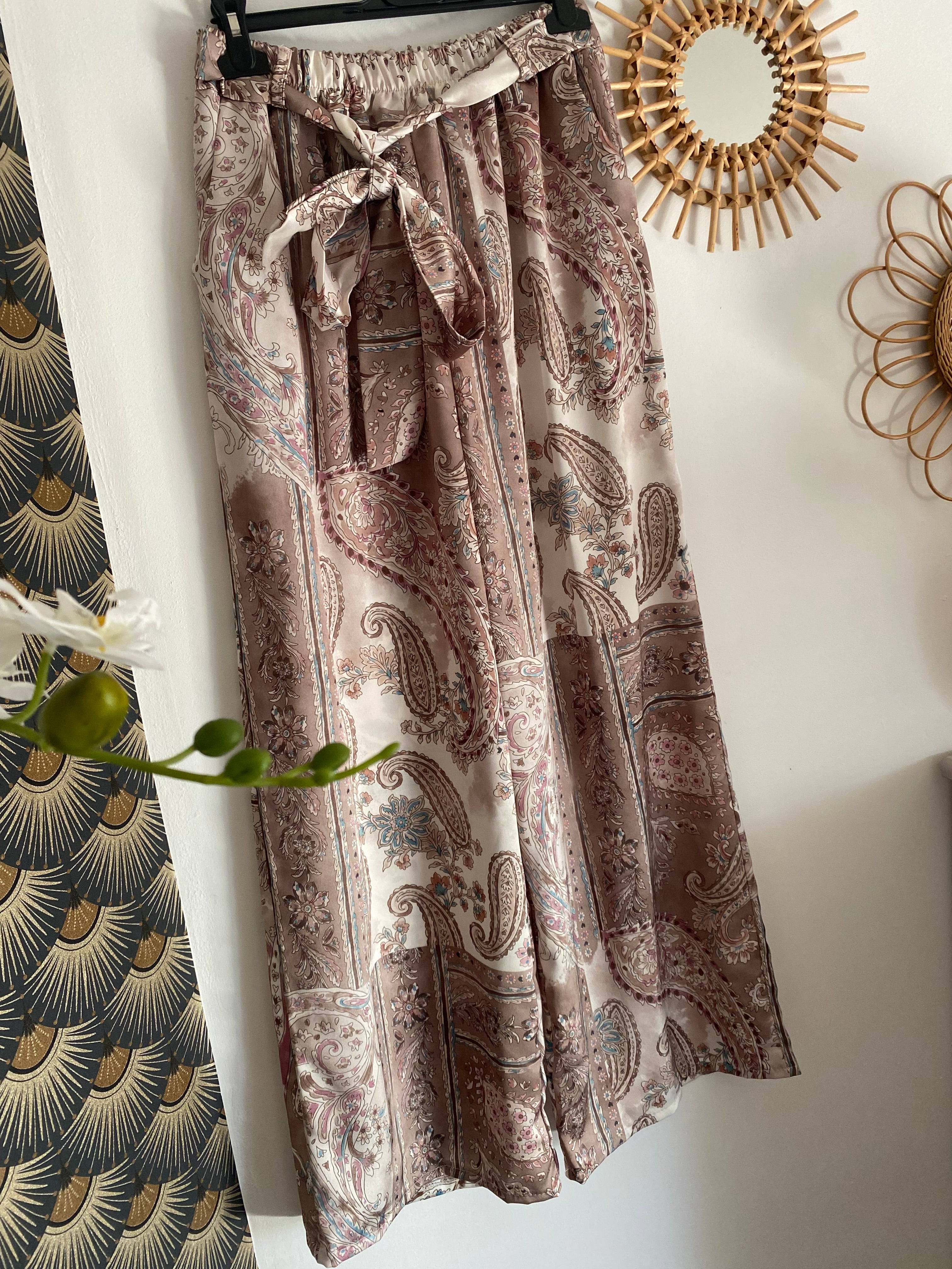 ENSEMBLE PANTALON FLUIDE LARGE ET TOP     TU 36/42 BEIGE