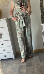 ENSEMBLE PANTALON FLUIDE LARGE ET TOP     TU 36/42 KAKI
