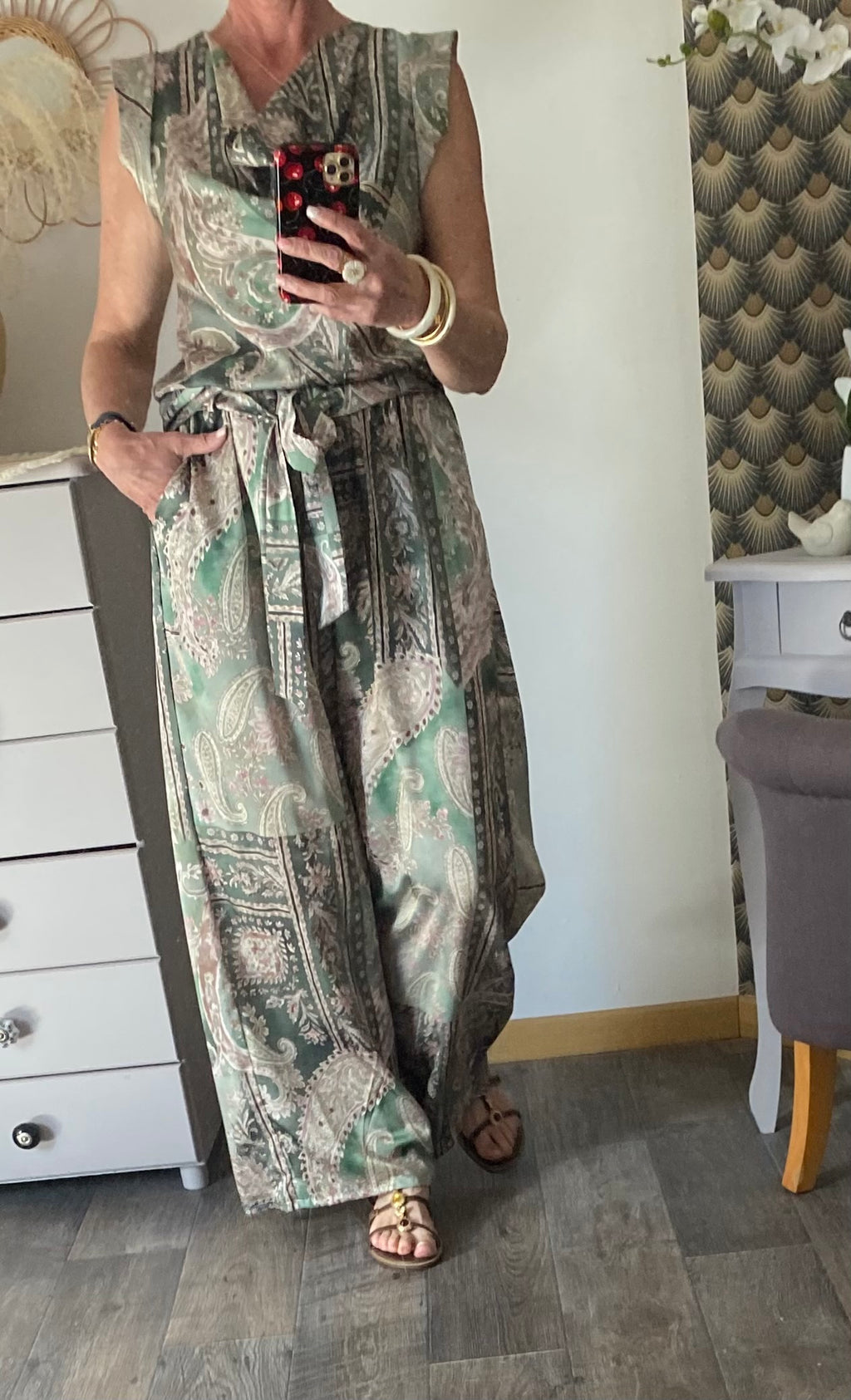 ENSEMBLE PANTALON FLUIDE LARGE ET TOP     TU 36/42 KAKI