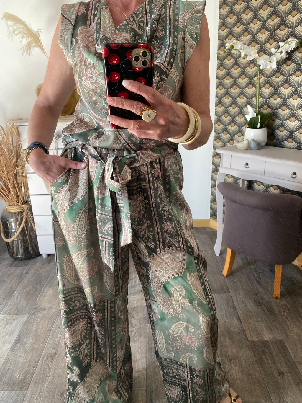 ENSEMBLE PANTALON FLUIDE LARGE ET TOP     TU 36/42 KAKI