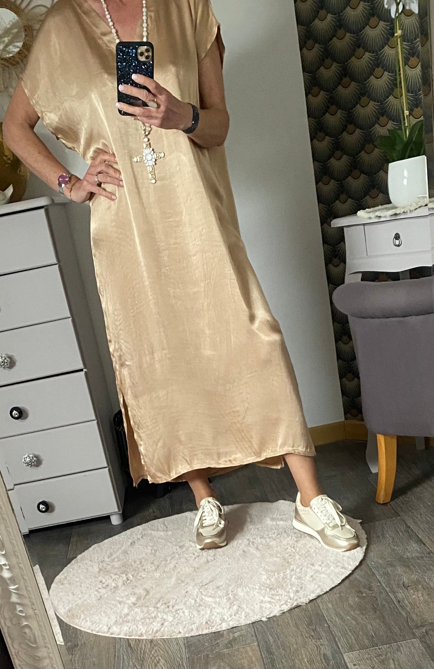 ROBE SOIE  BEIGE  40/44 petit 46