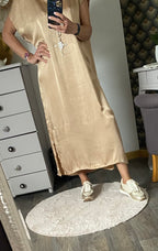 ROBE SOIE  BEIGE  40/44 petit 46