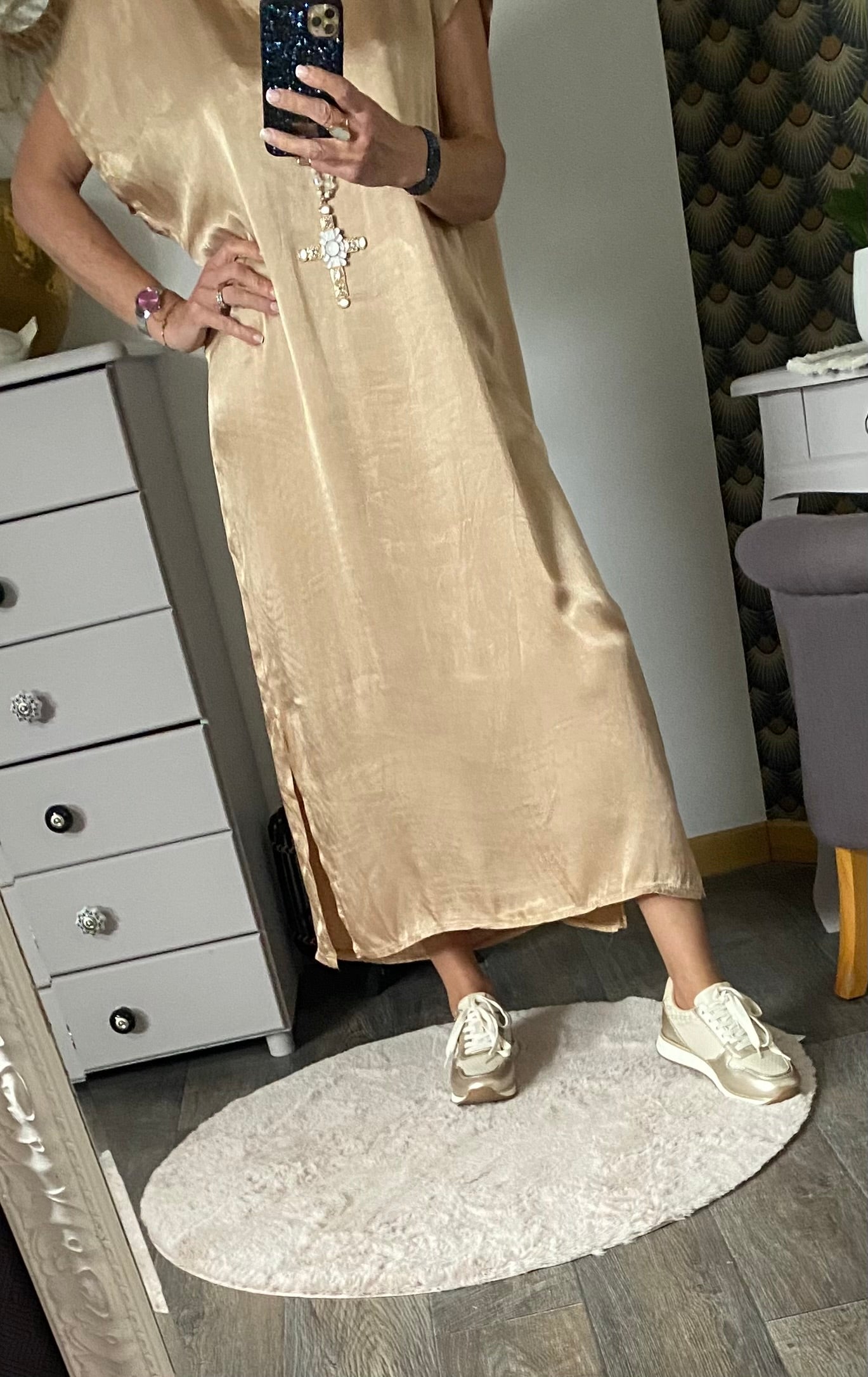 ROBE SOIE  BEIGE  40/44 petit 46