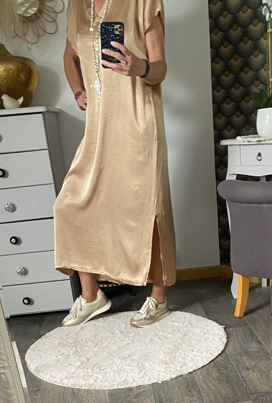 ROBE SOIE  BEIGE  40/44 petit 46