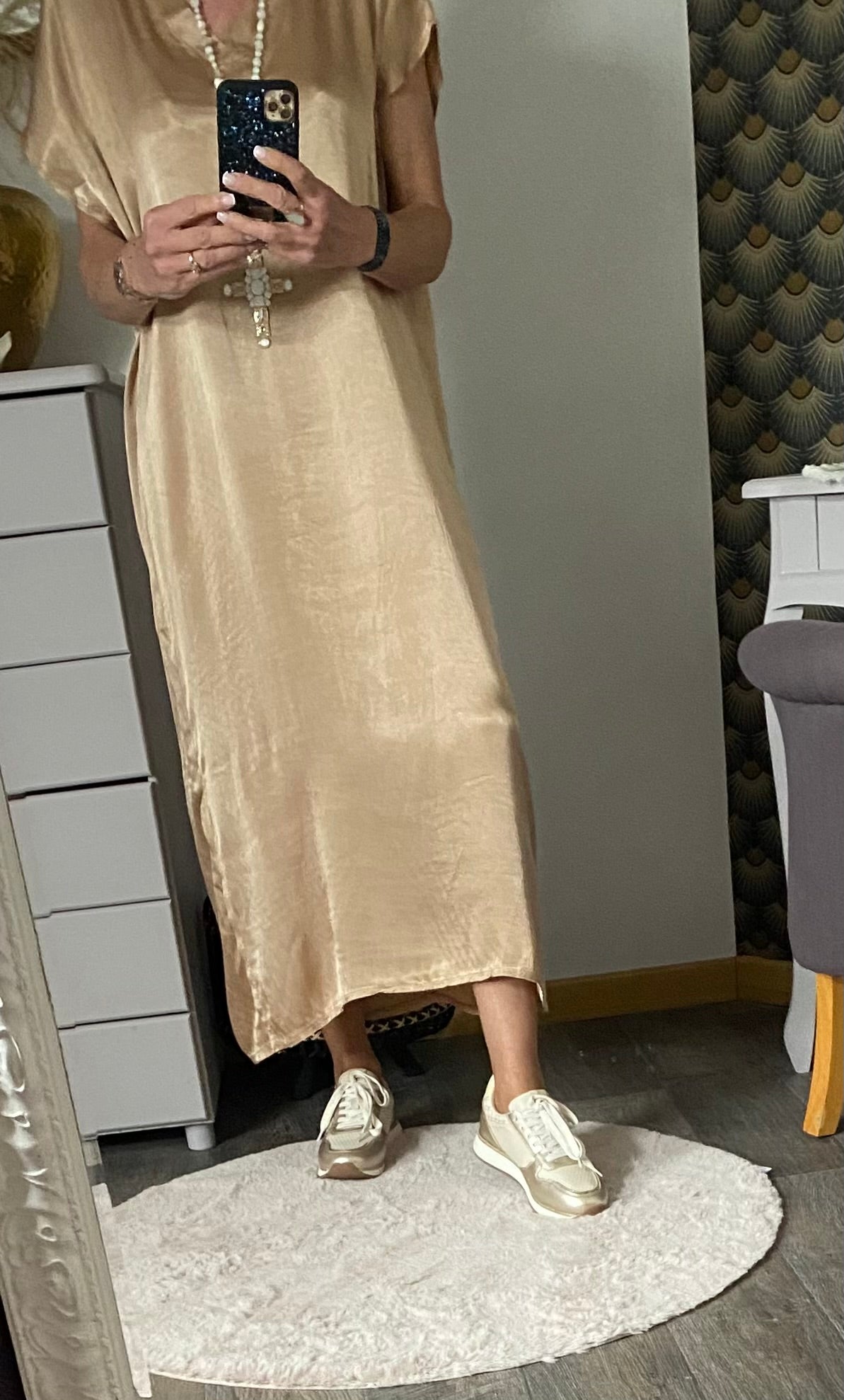 ROBE SOIE  BEIGE  40/44 petit 46