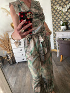 ENSEMBLE PANTALON FLUIDE LARGE ET TOP     TU 36/42 KAKI