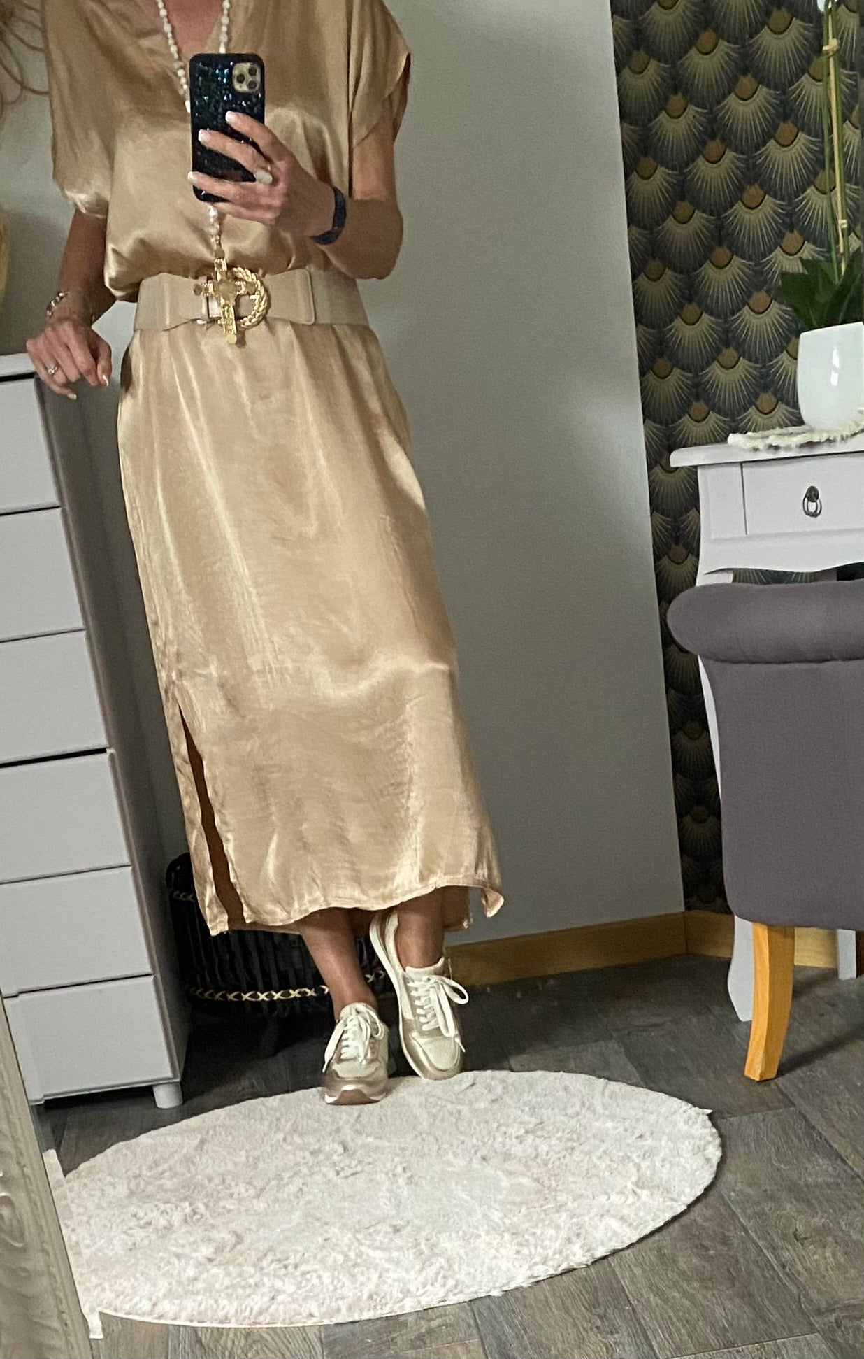 ROBE SOIE  BEIGE  40/44 petit 46