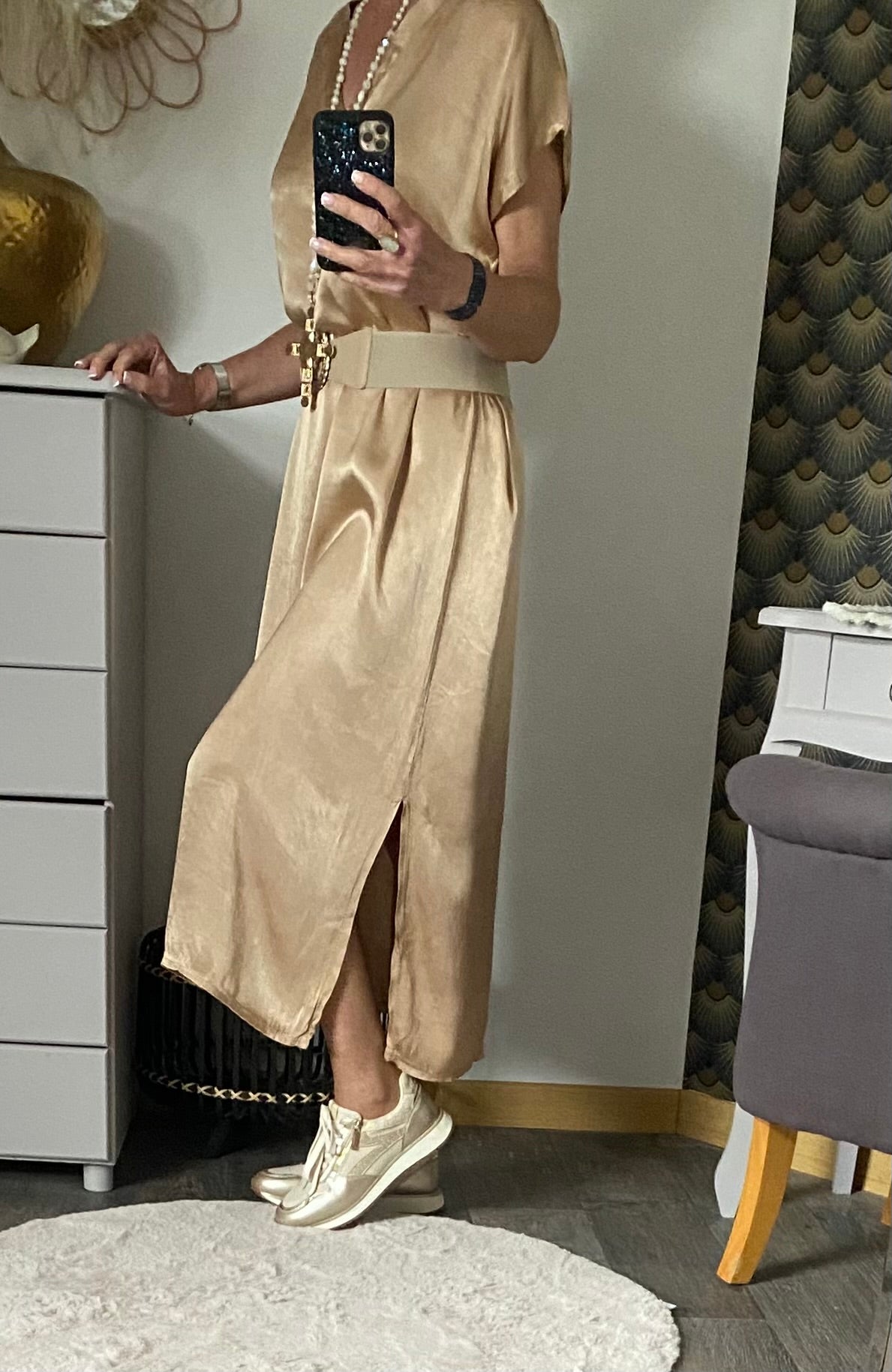 ROBE SOIE  BEIGE  40/44 petit 46