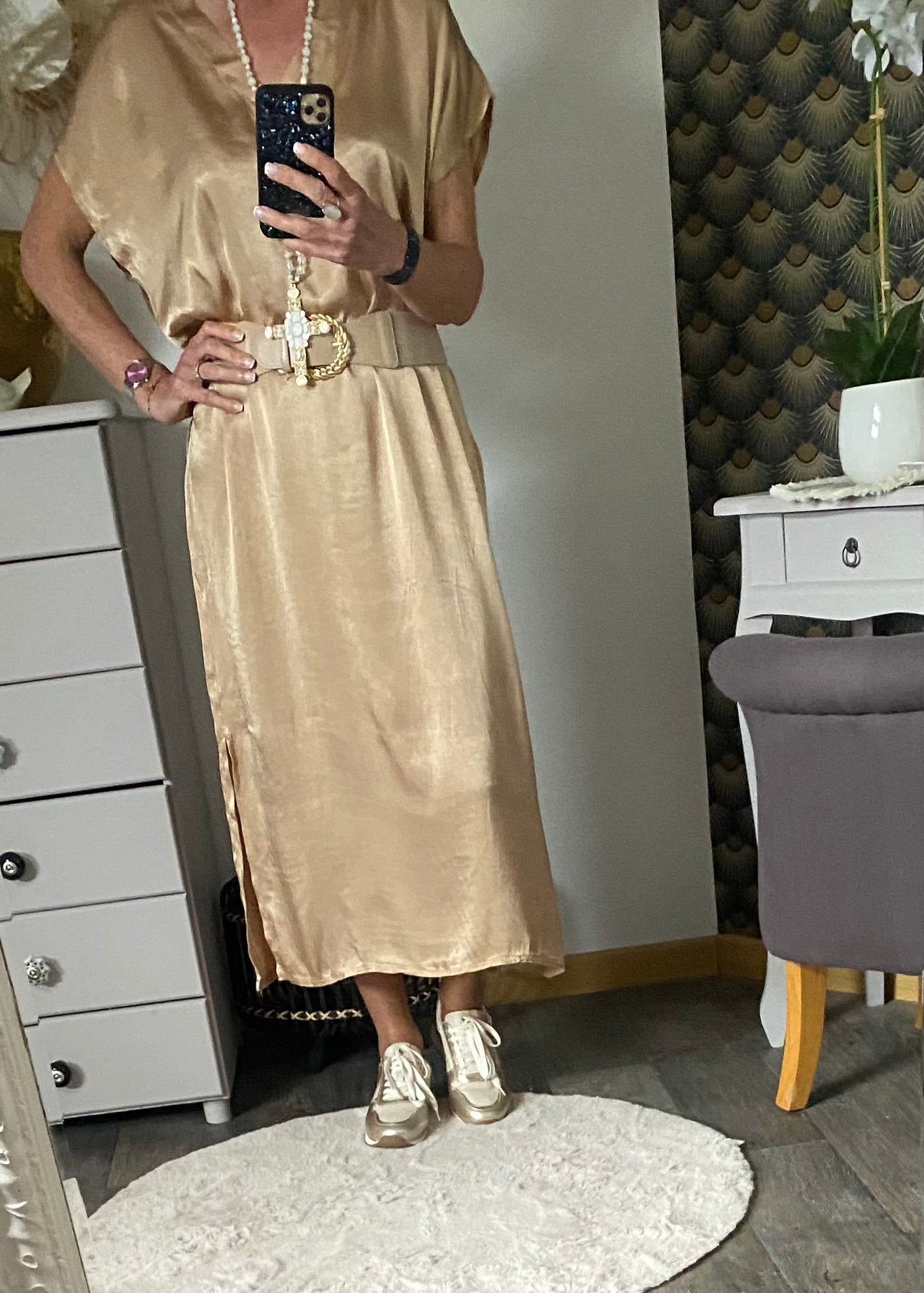 ROBE SOIE  BEIGE  40/44 petit 46