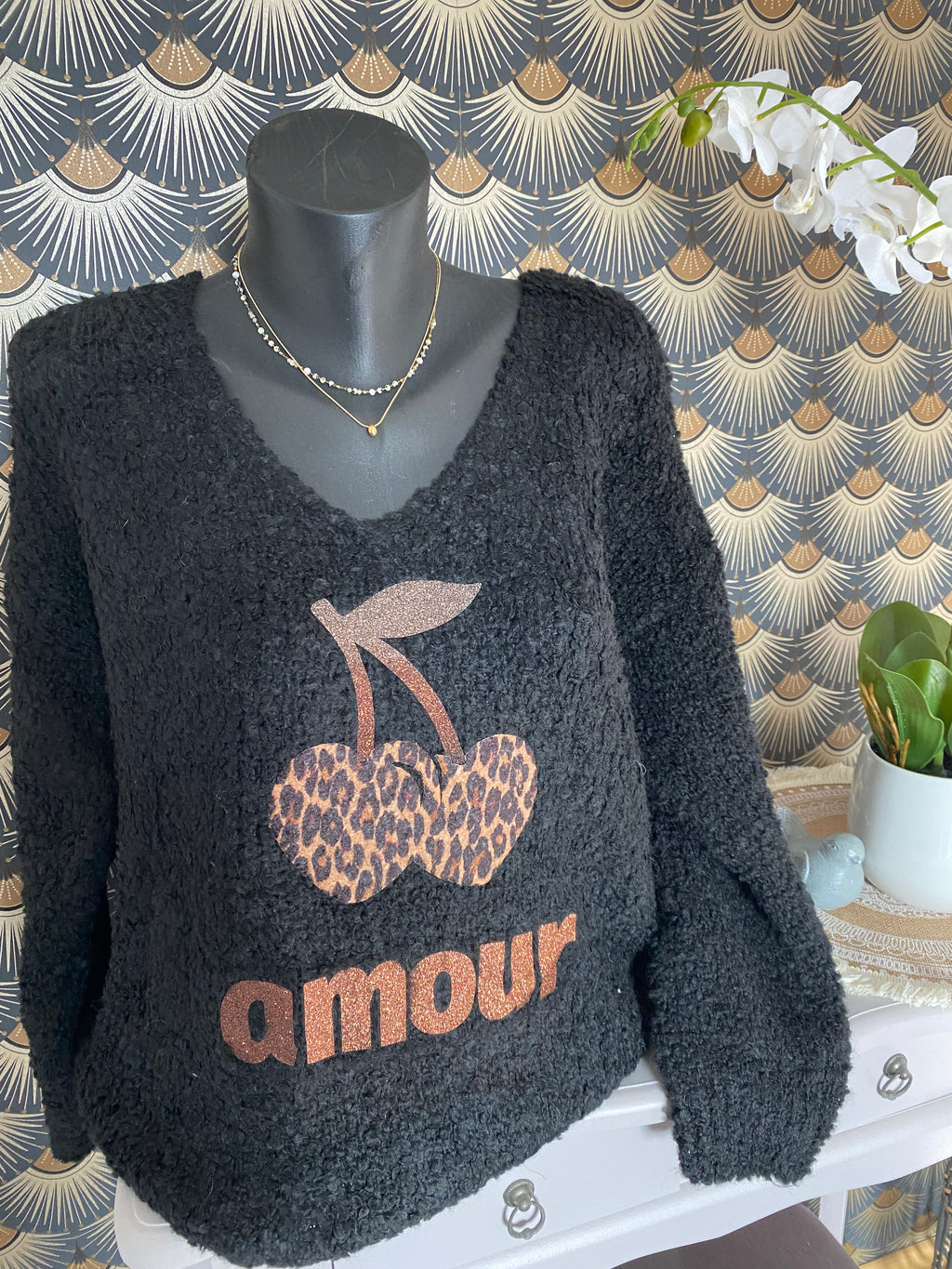 PULL AMOUR  ALPAGA  noir   TU  36/44 PETIT 46