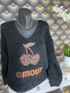 PULL AMOUR  ALPAGA  noir   TU  36/44 PETIT 46