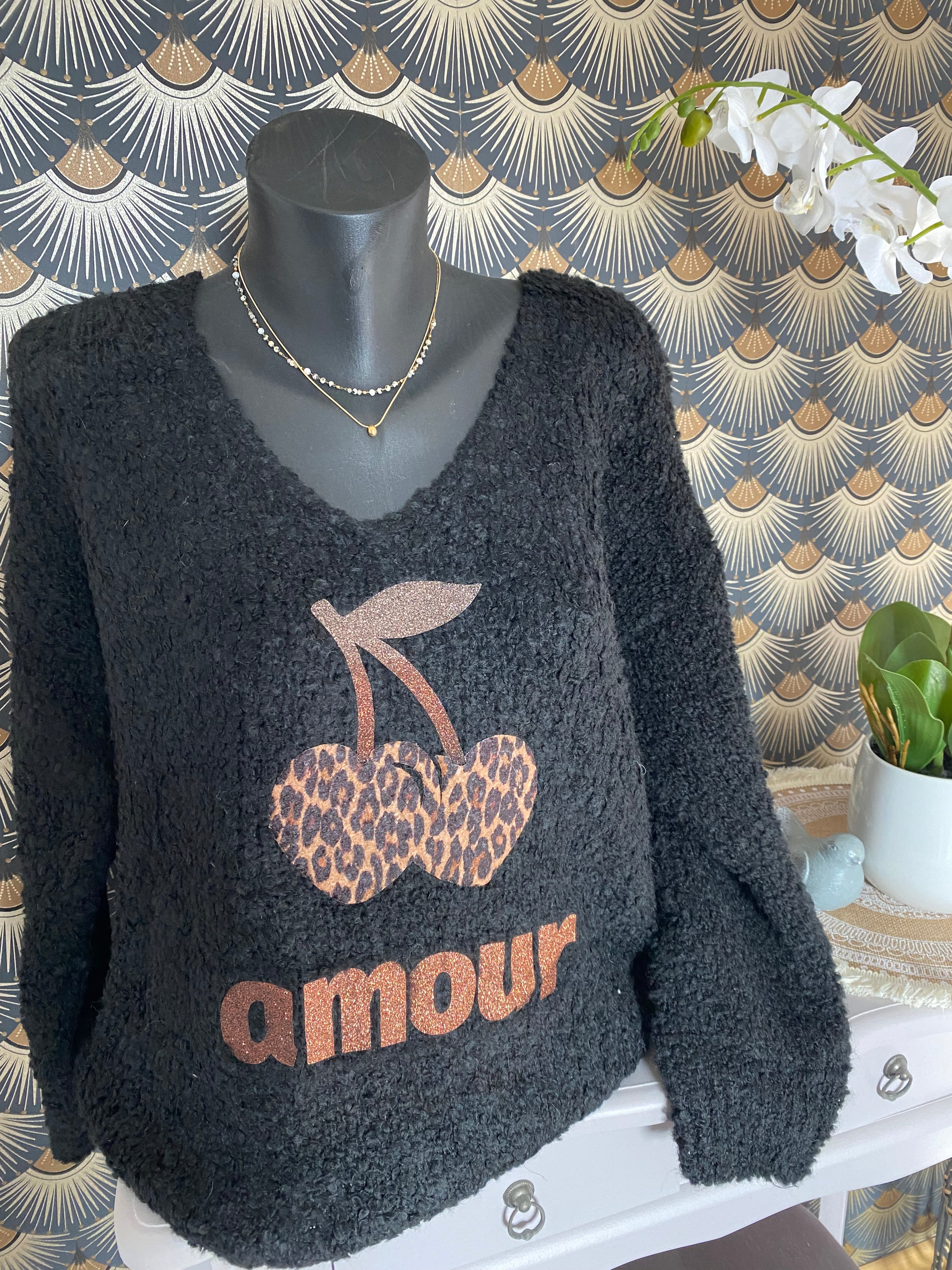 PULL AMOUR  ALPAGA  noir   TU  36/44 PETIT 46