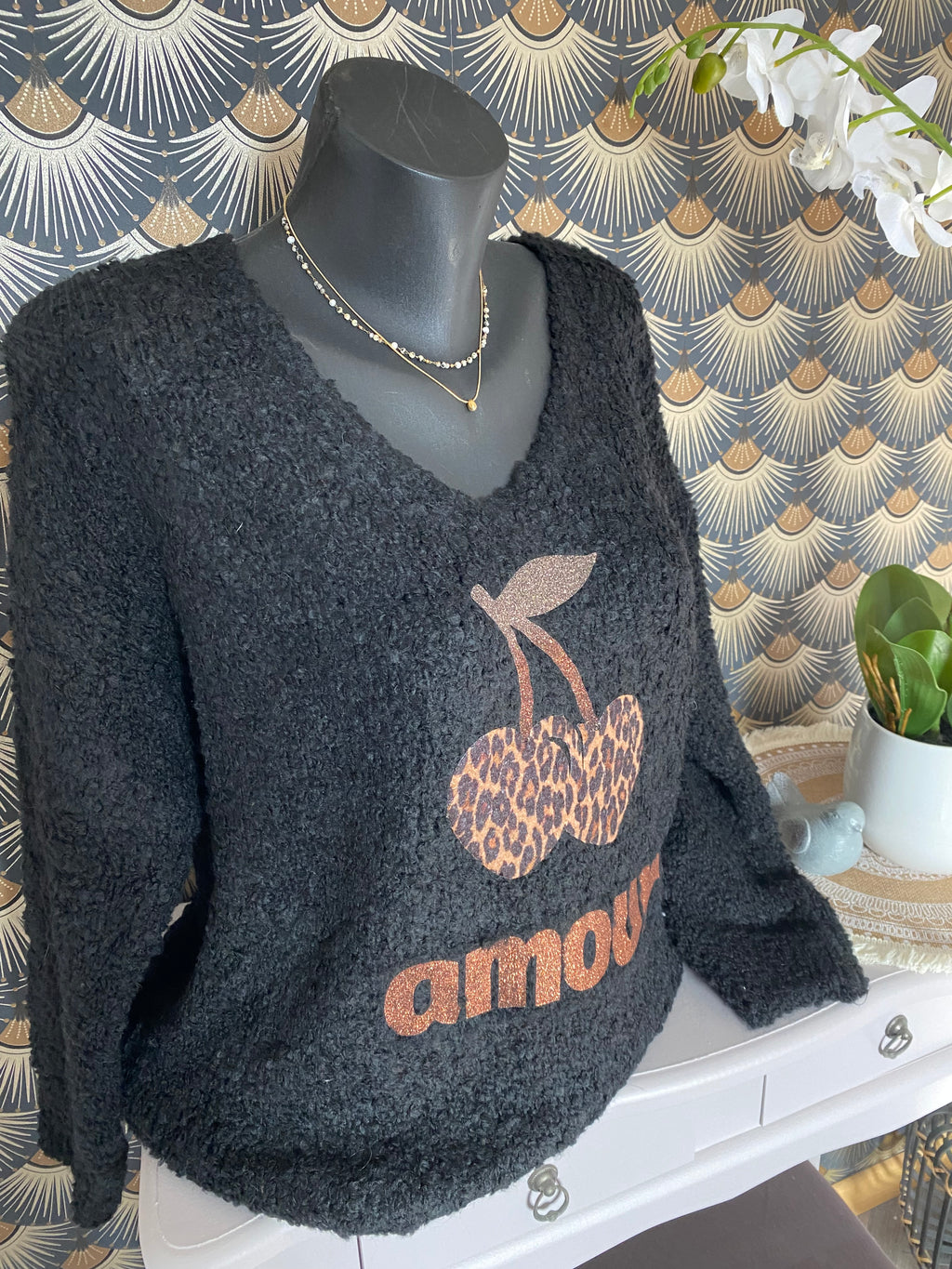 PULL AMOUR  ALPAGA  noir   TU  36/44 PETIT 46