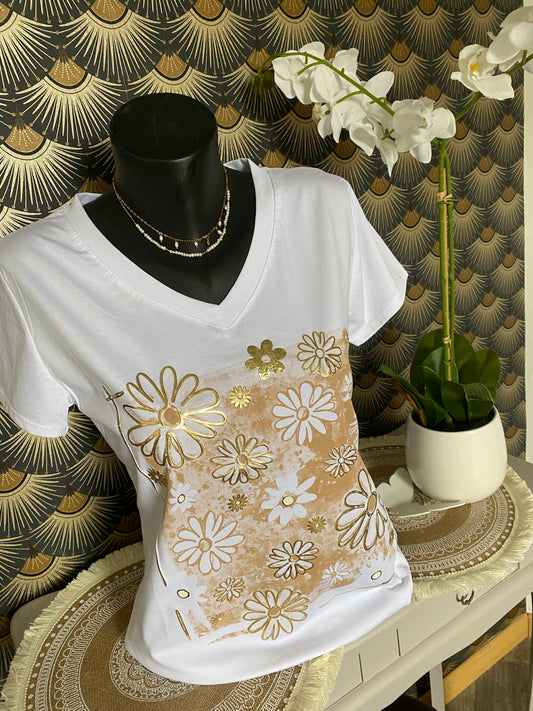 TEE SHIRT FLEURS BEIGE  36/42