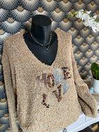PULL MORE LOVE ALPAGA  CAMEL  TU 36/44 PETIT 46