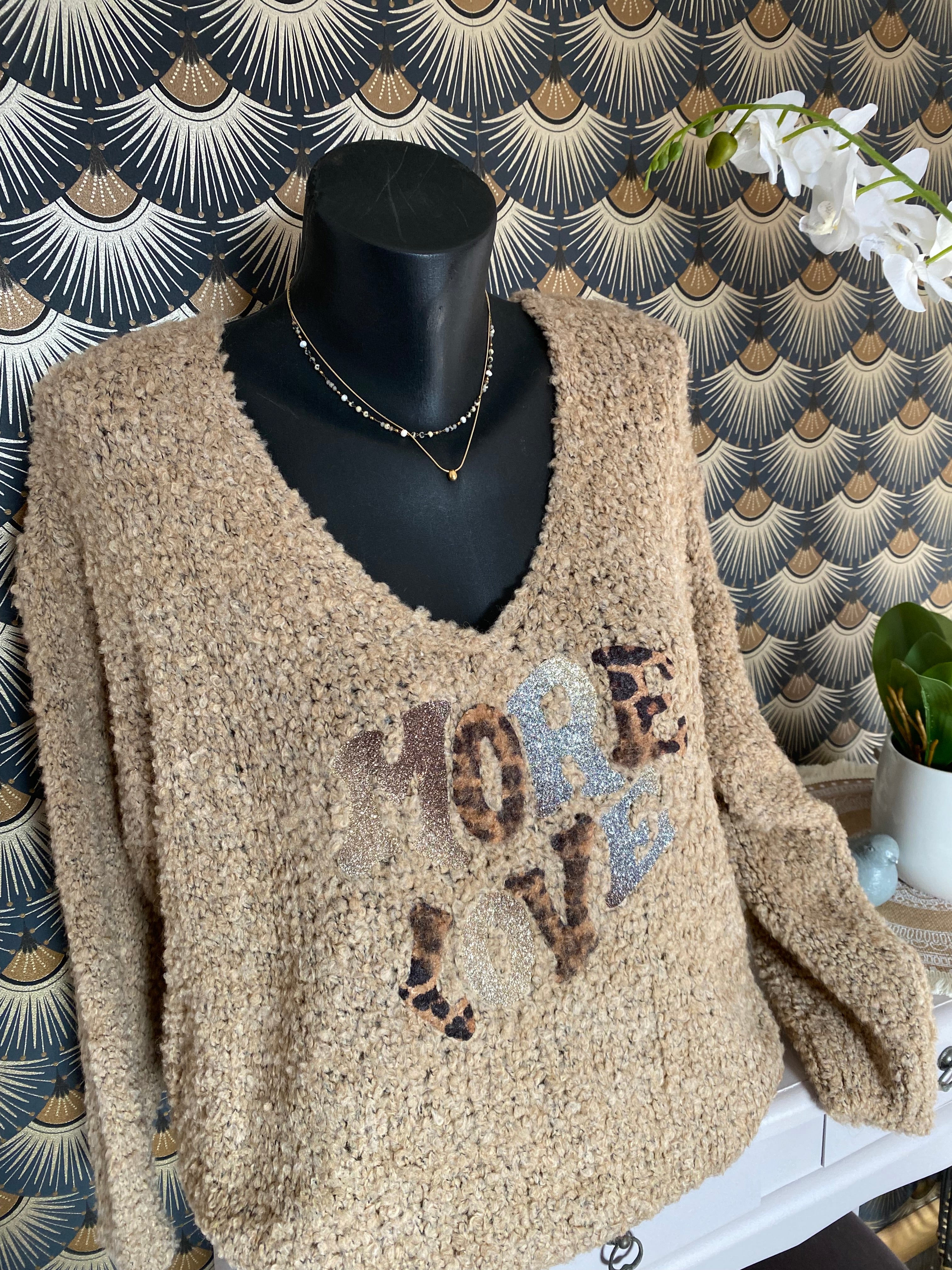 PULL MORE LOVE ALPAGA  CAMEL  TU 36/44 PETIT 46