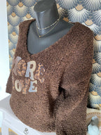 PULL MORE LOVE ALPAGA  CHOCO  TU 36/44 PETIT 46