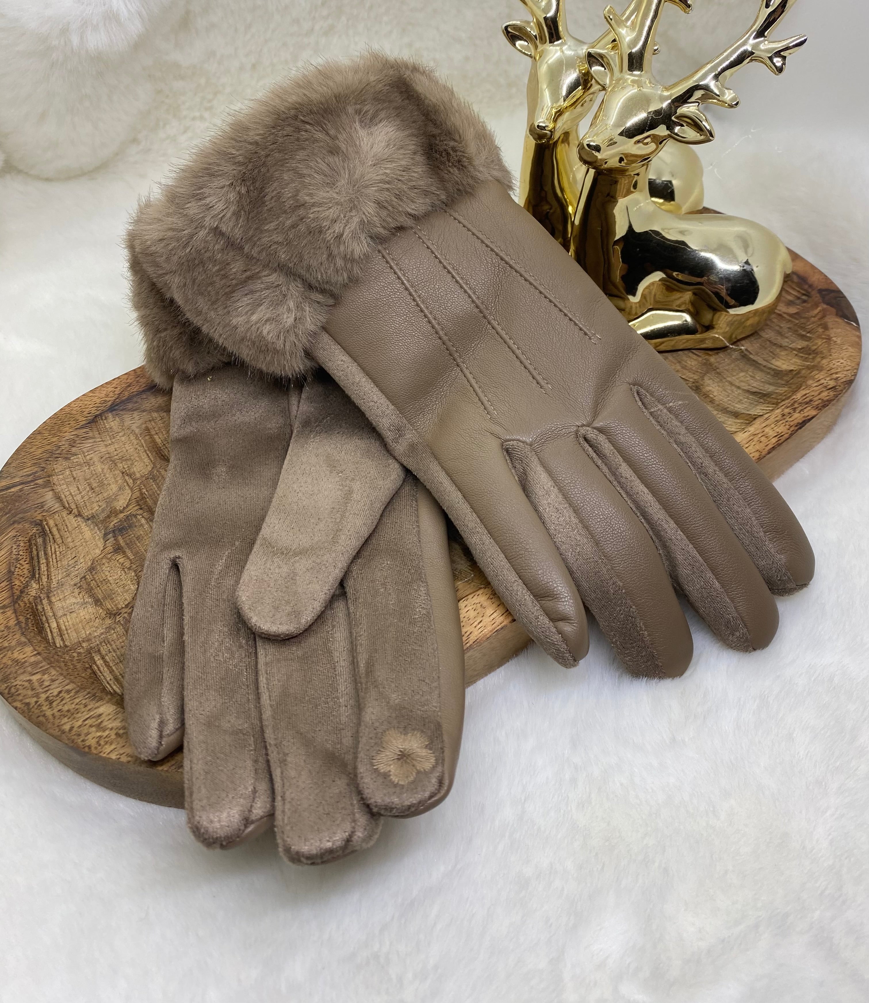 GANTS FAUSSE FOURRURE TAUPE  TU