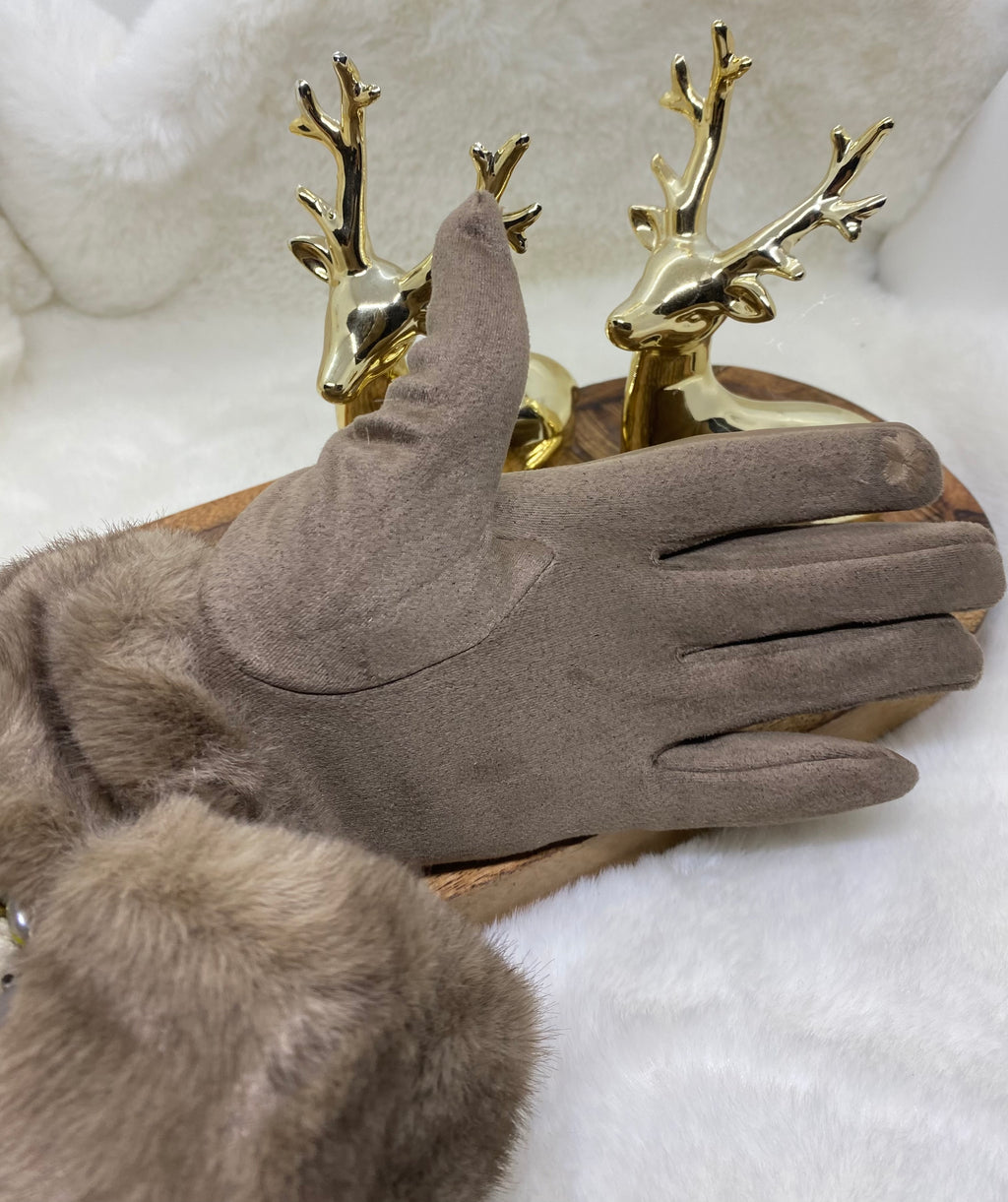 GANTS FAUSSE FOURRURE TAUPE  TU