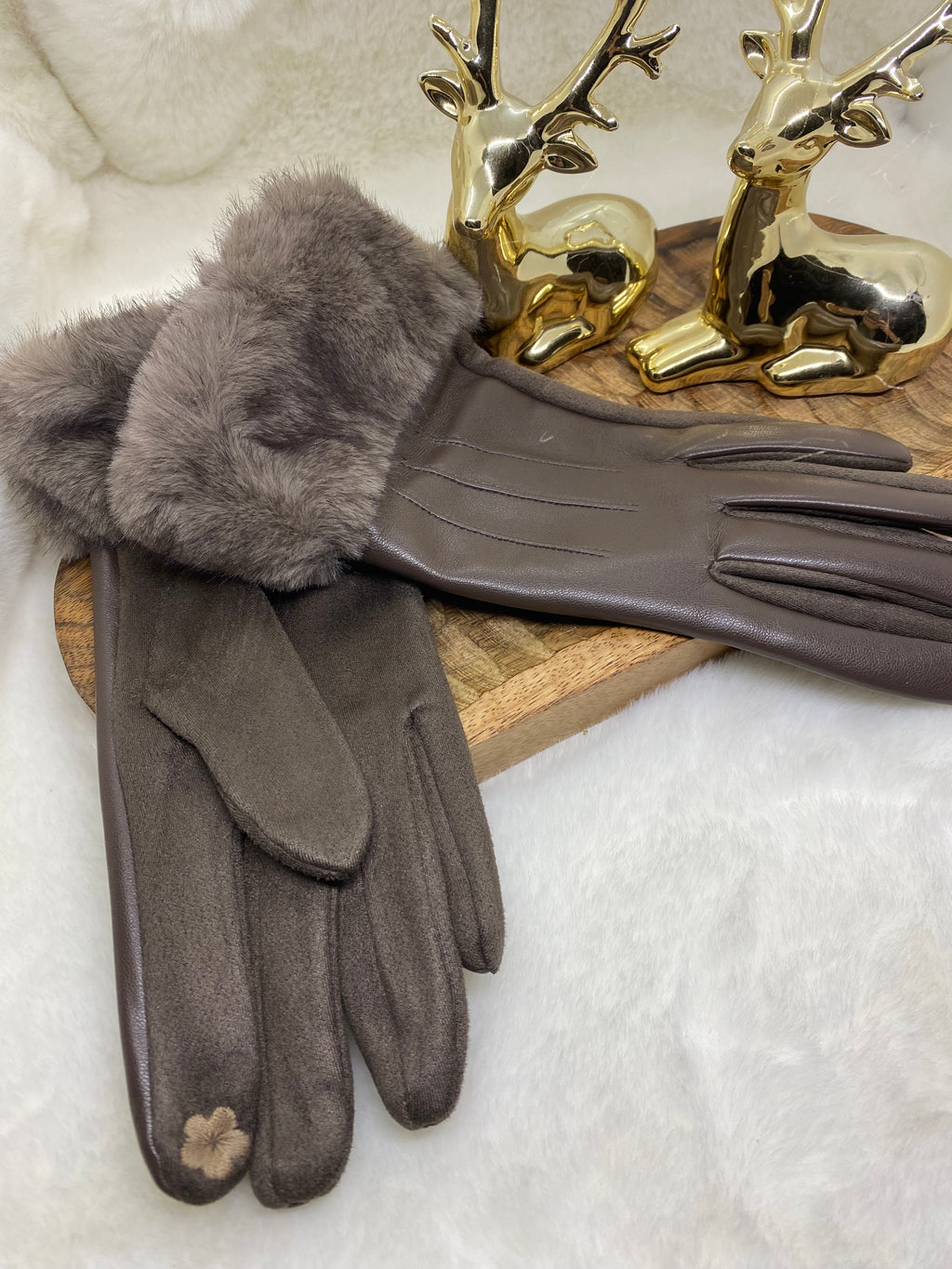 GANTS FAUSSE FOURRURE  CHOCO   TU