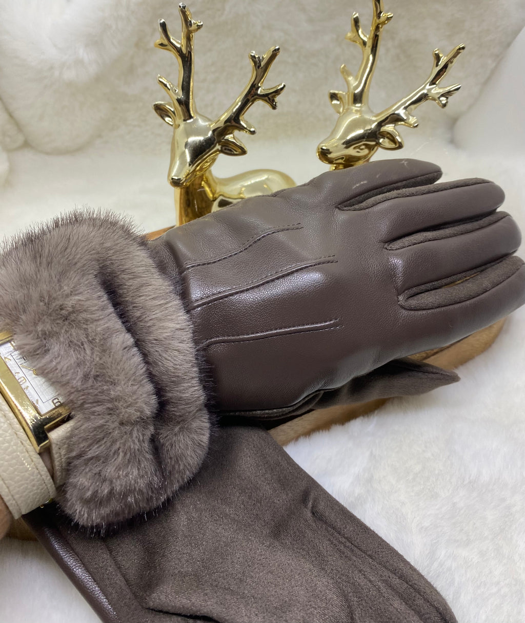 GANTS FAUSSE FOURRURE  CHOCO   TU