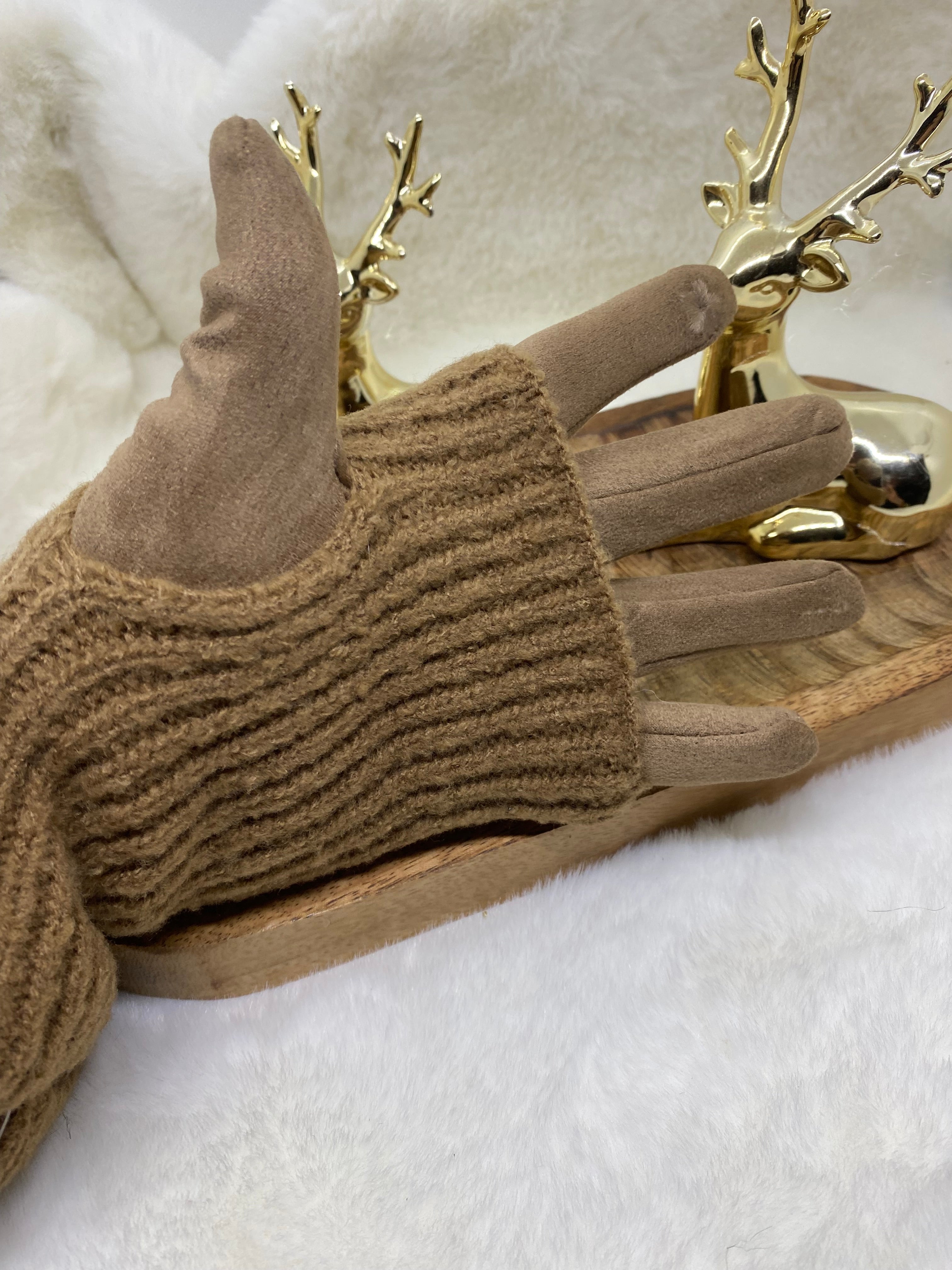 ENSEMBLE GANTS  ET MITAINES CAMEL TU