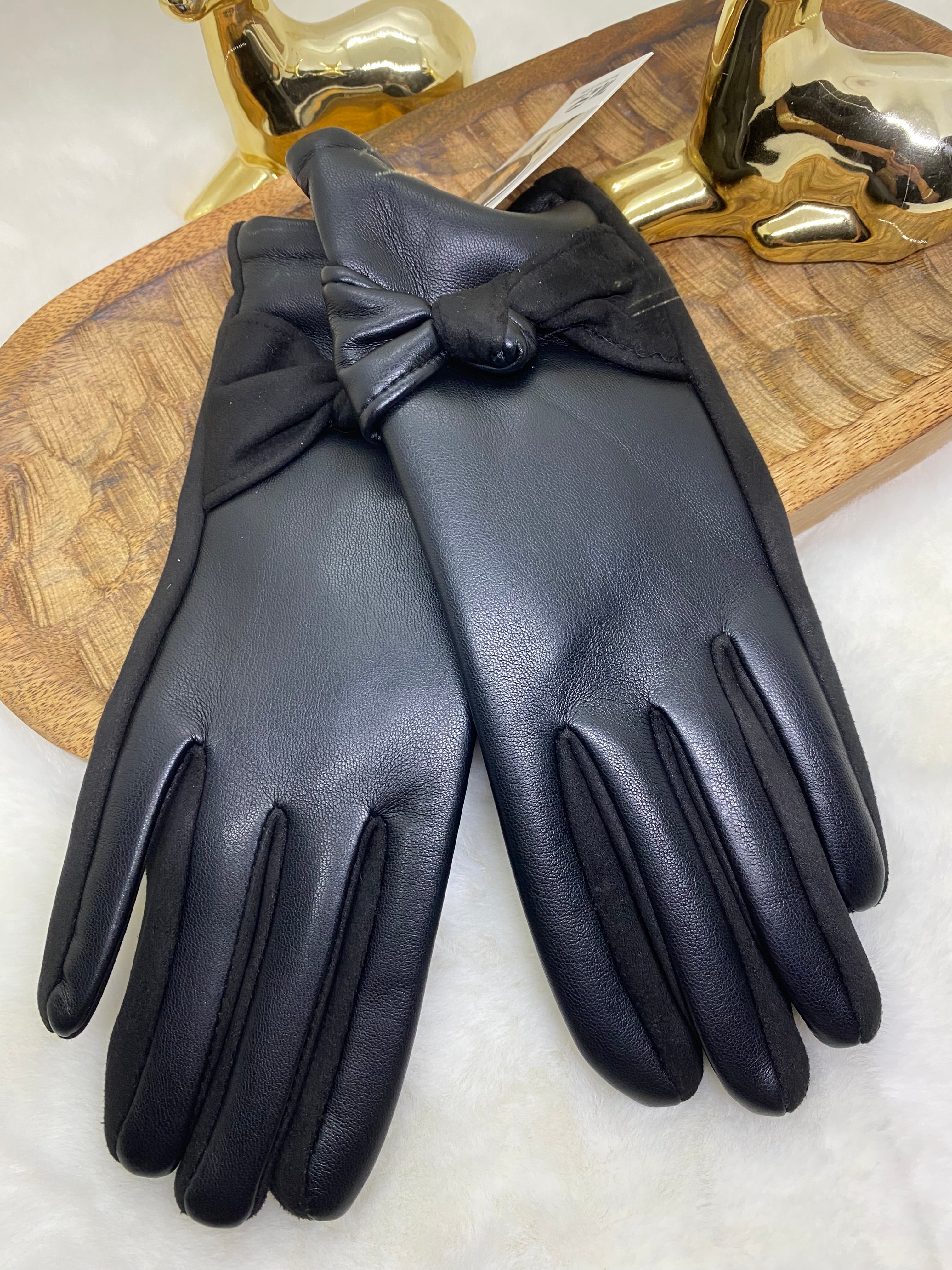 GANTS SIMILI CUIR NOEUDS   NOIR   TU
