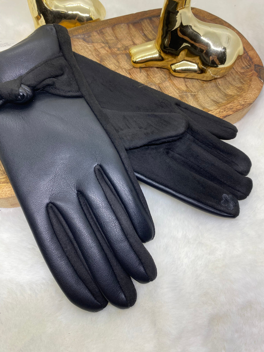 GANTS SIMILI CUIR NOEUDS   NOIR   TU