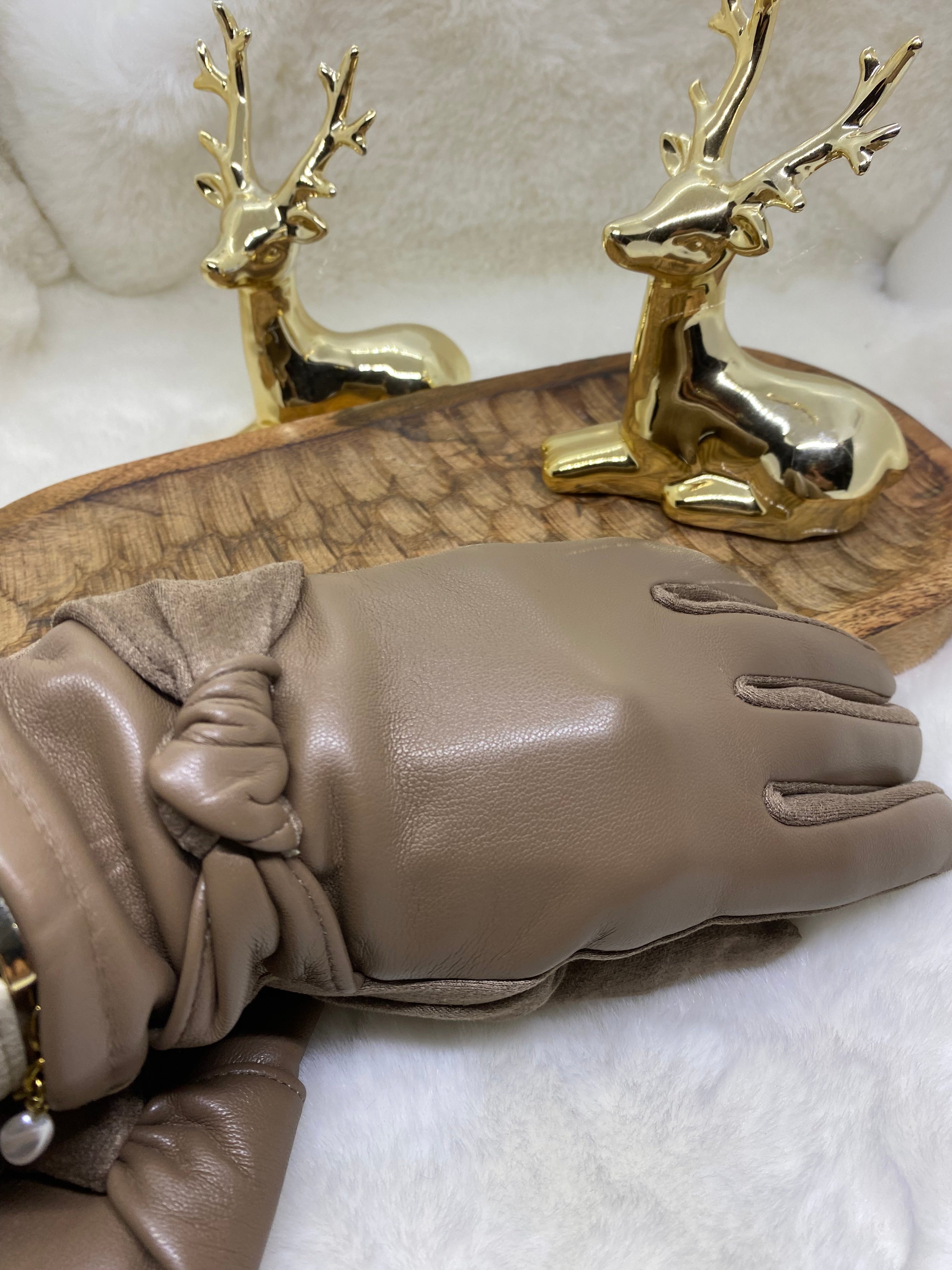 GANTS SIMILI CUIR NOEUDS   TAUPE  TU