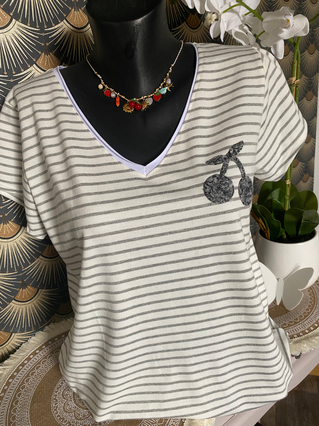 TEE SHIRT MARINIERE  GRIS CLAIR  40/44