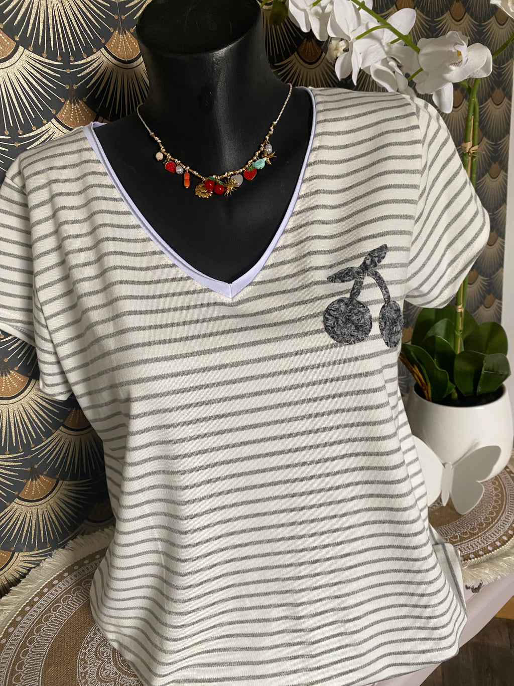 TEE SHIRT MARINIERE  GRIS CLAIR  40/44