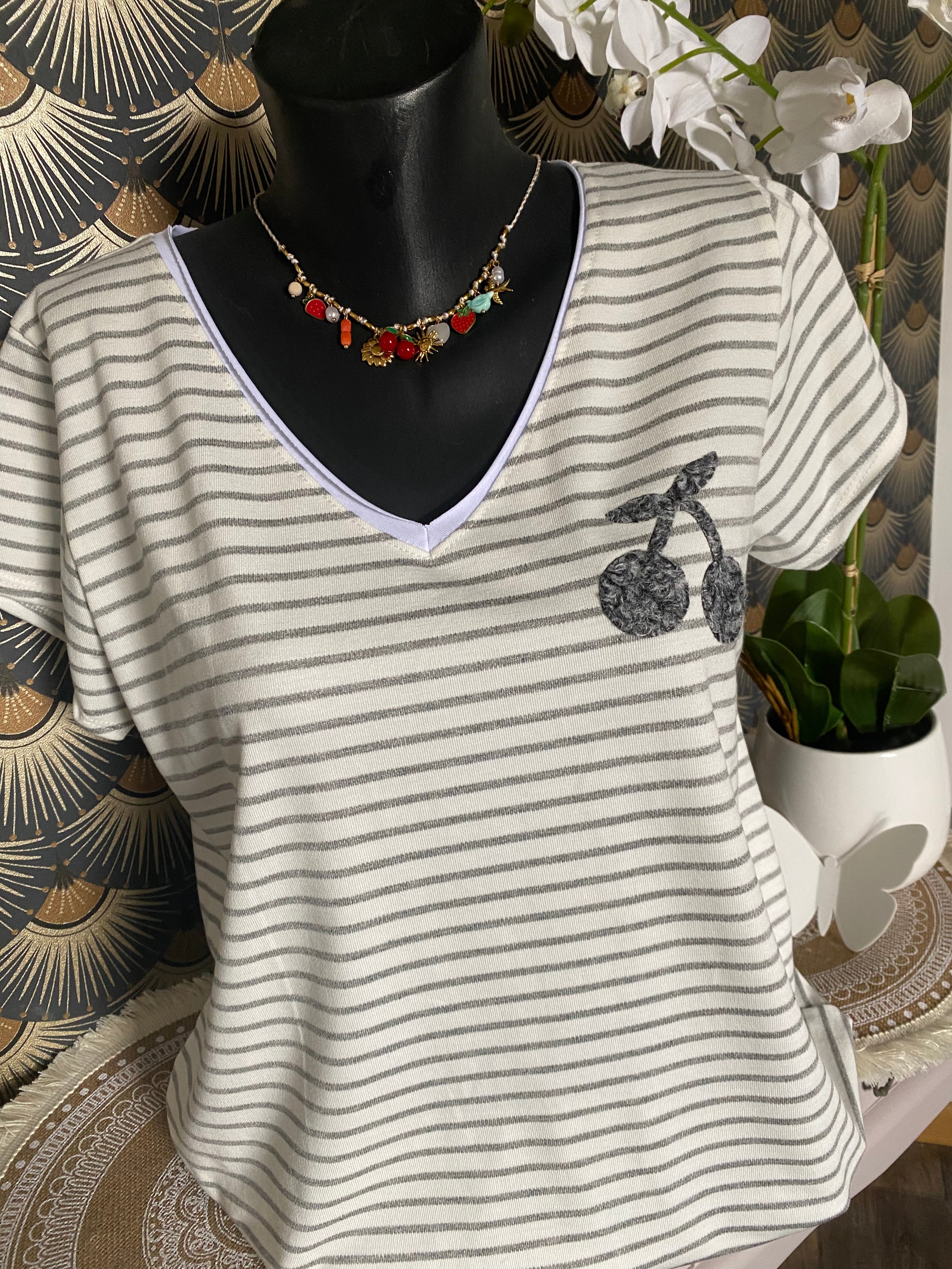 TEE SHIRT MARINIERE  GRIS CLAIR  40/44