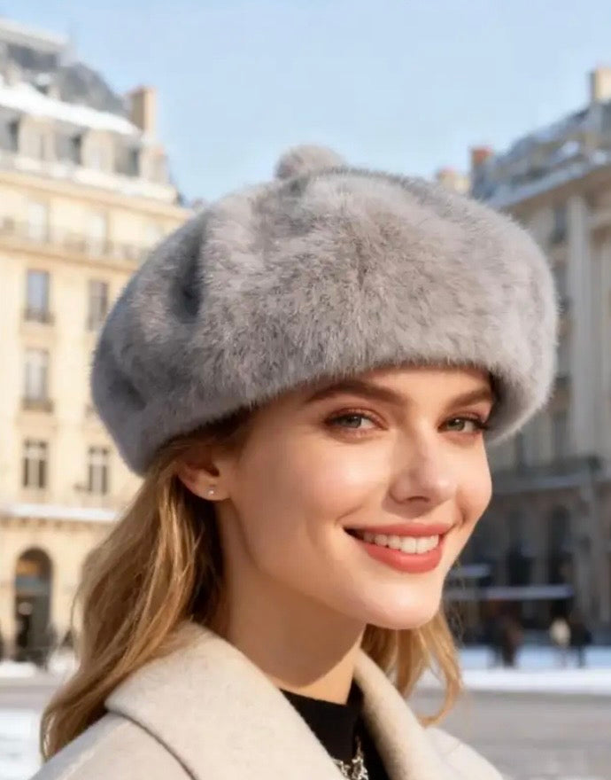 BERET FAUSSE FOURRURE GRIS  TU