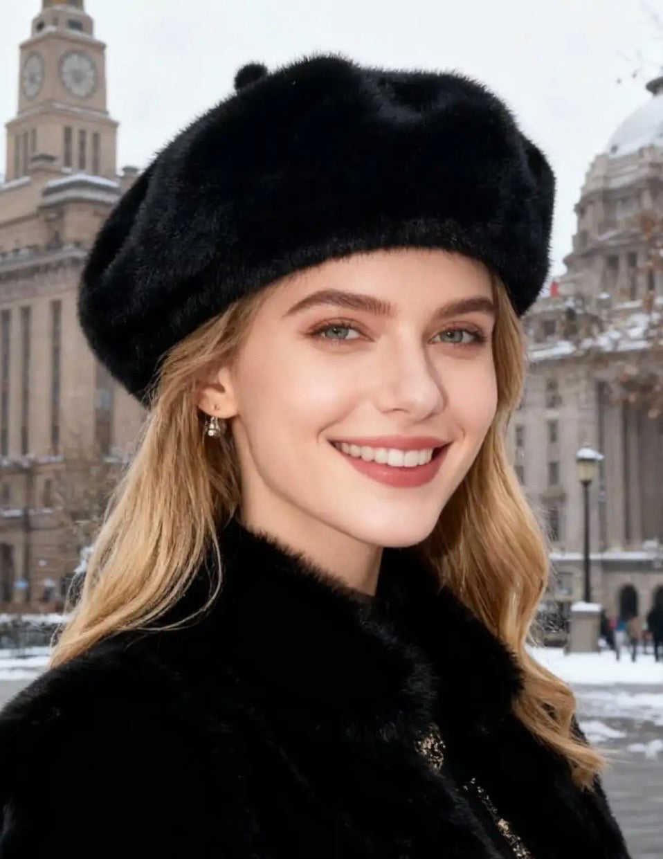 BERET FAUSSE FOURRURE NOIR TU