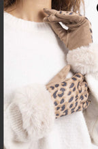 GANTS SUEDE LEOPARD CAMEL   TU