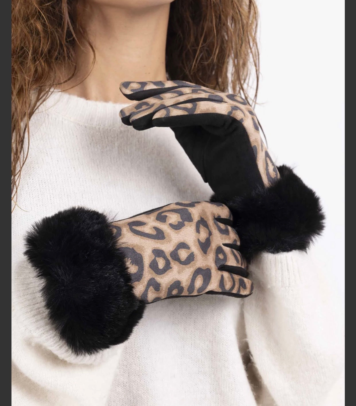 GANTS SUEDE LEOPARD NOIRS   TU