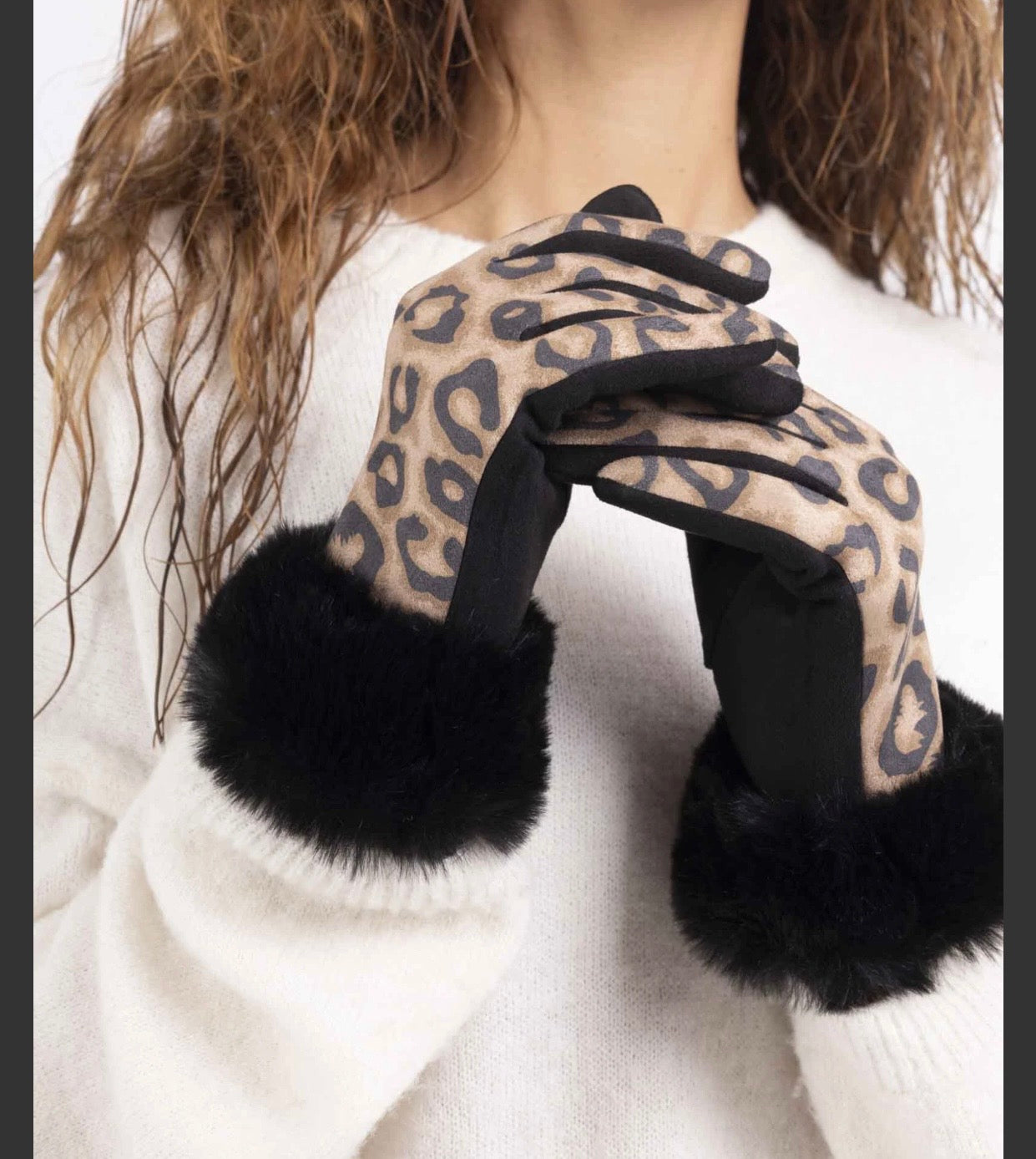 GANTS SUEDE LEOPARD NOIRS   TU
