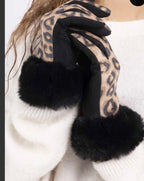 GANTS SUEDE LEOPARD NOIRS   TU