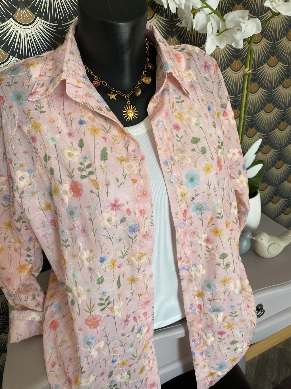 ENSEMBLE TOP ET CHEMISE BRODE  TU 34/40ROSE