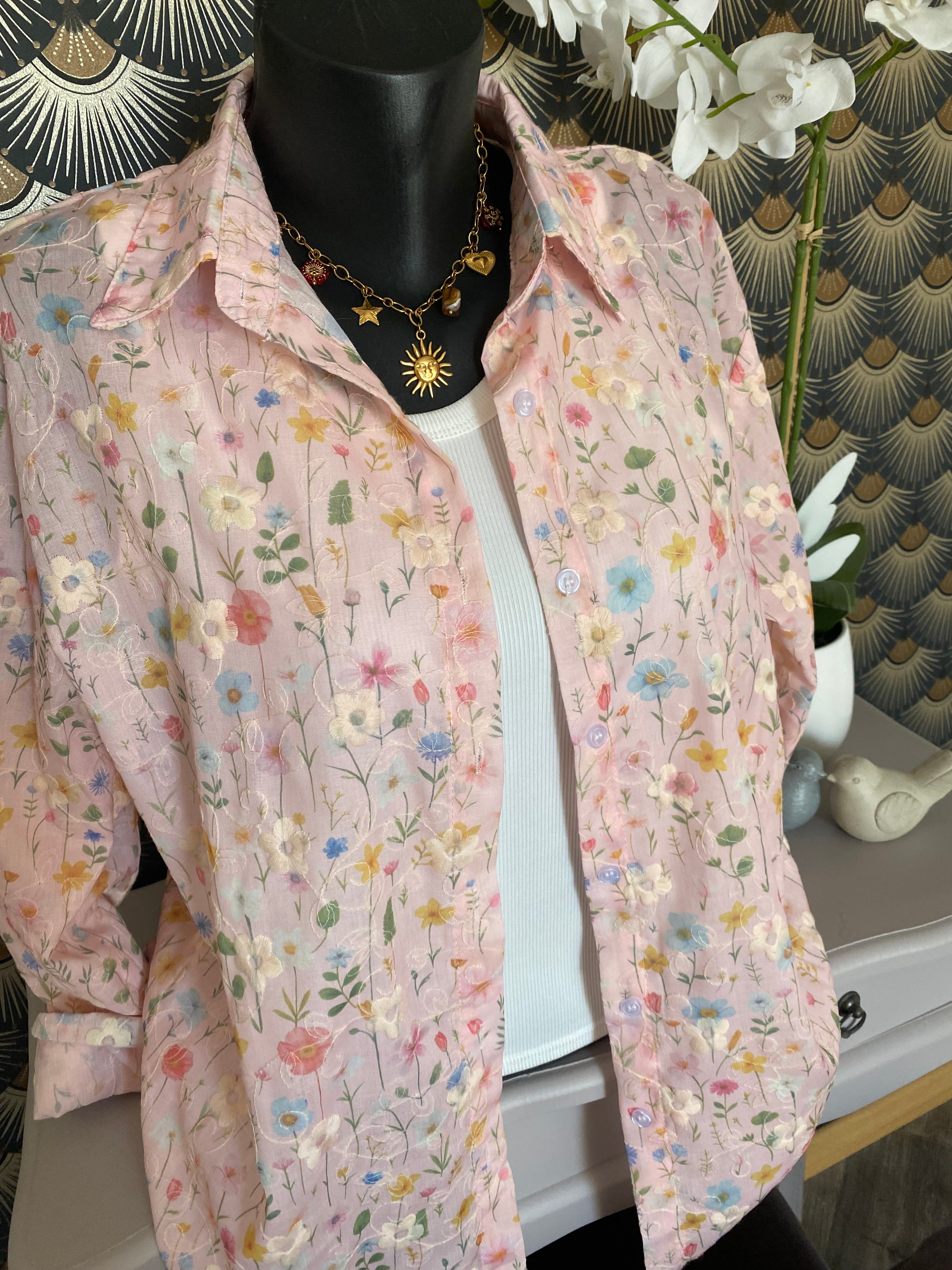 ENSEMBLE TOP ET CHEMISE BRODE  TU 34/40ROSE