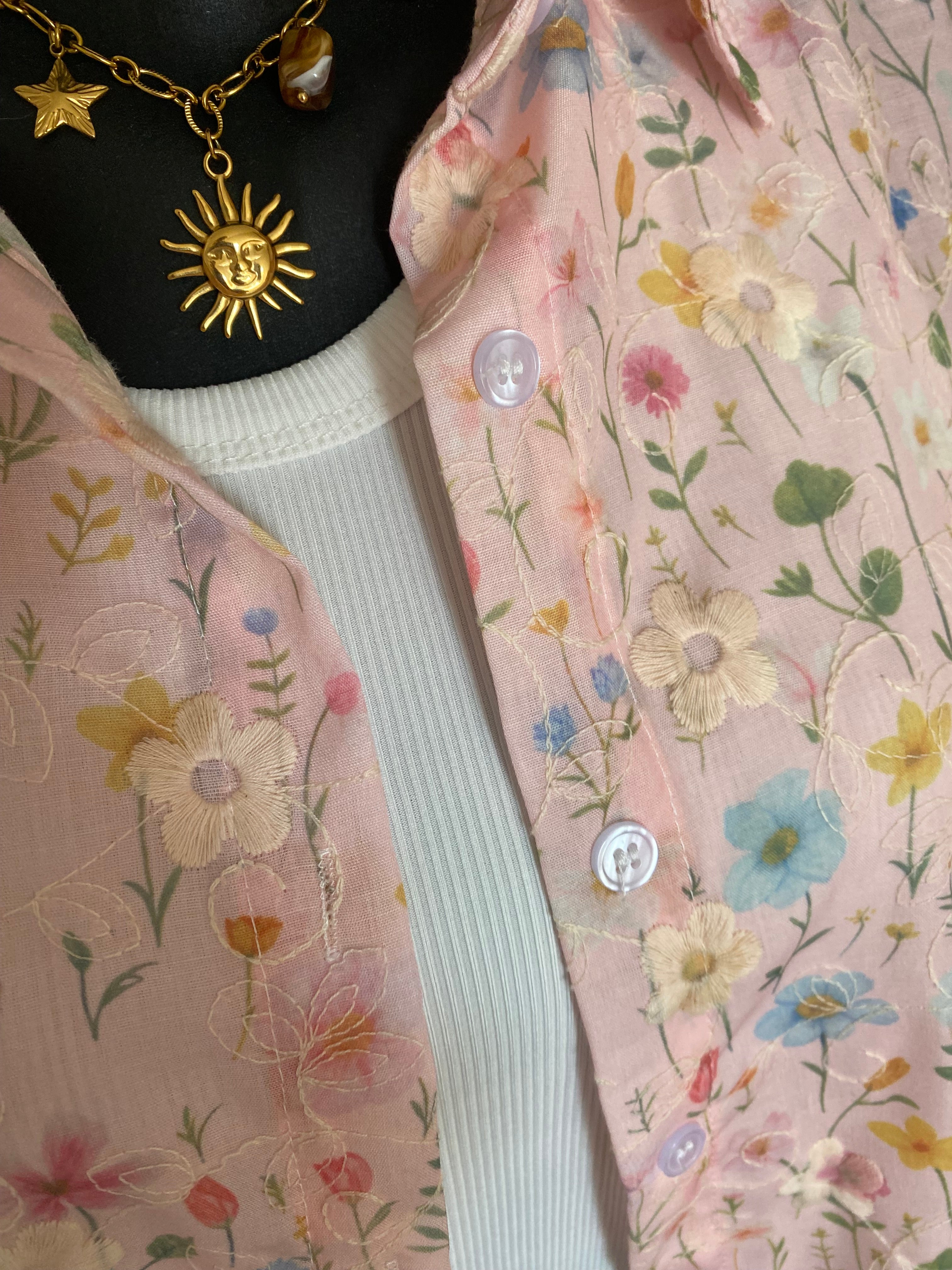 ENSEMBLE TOP ET CHEMISE BRODE  TU 34/40ROSE