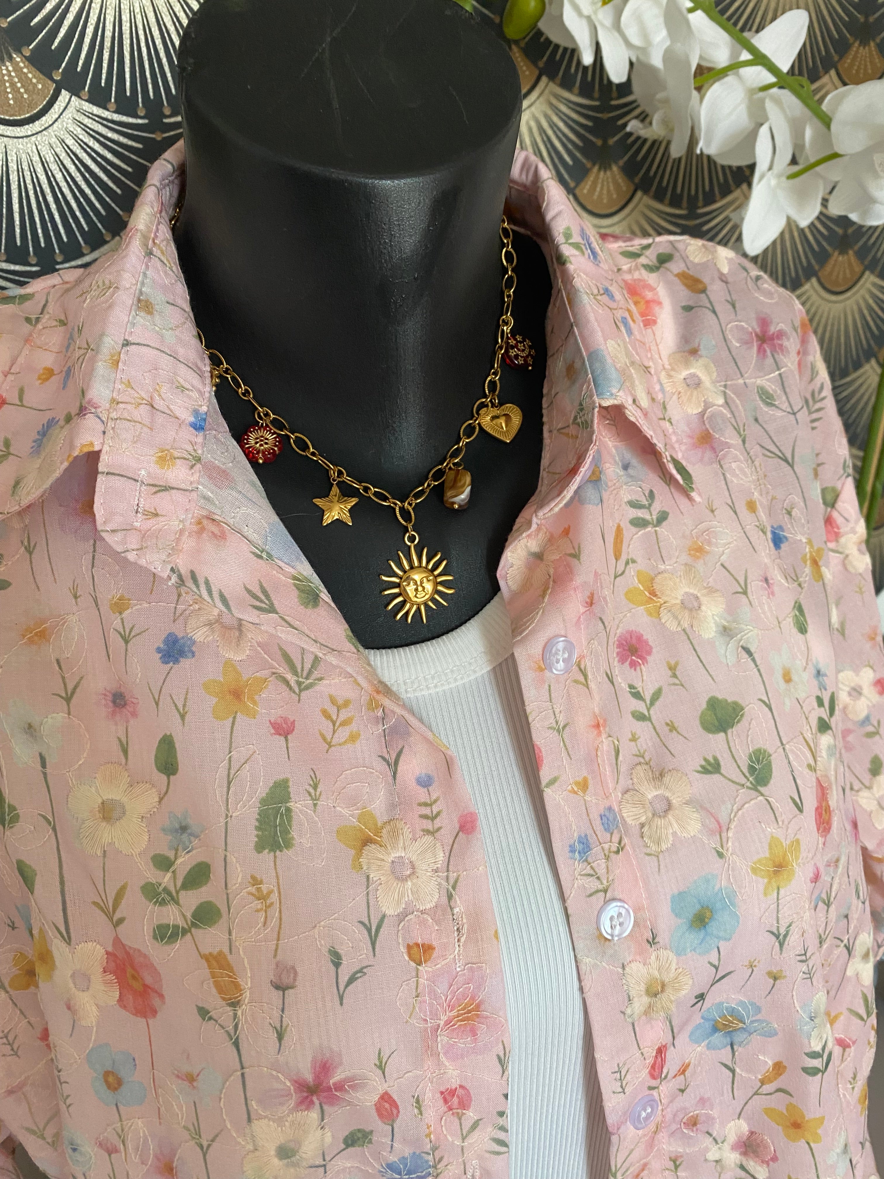 ENSEMBLE TOP ET CHEMISE BRODE  TU 34/40ROSE